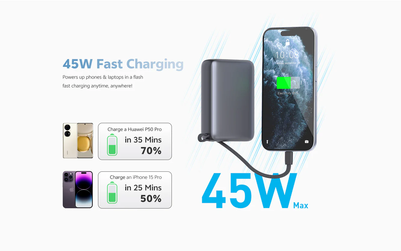 QCY PB20A 45W PD Fast Charge Power Bank - 20000mAh